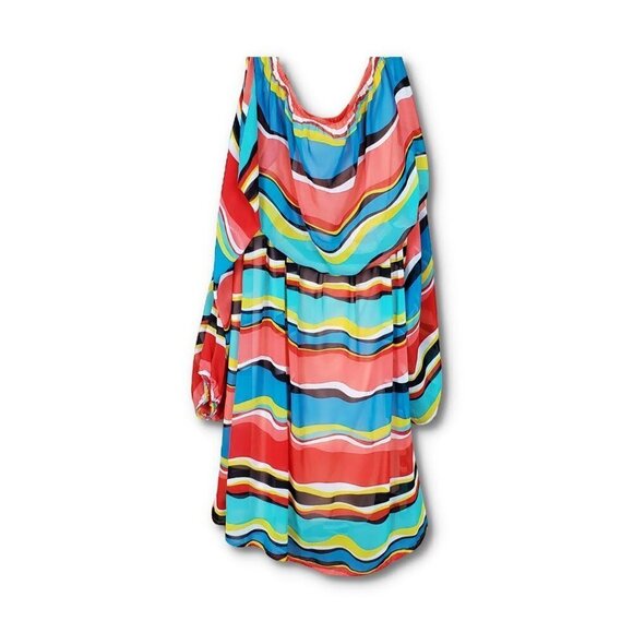 🚨016 Rachel Kate 3/4 Sheer Sleeve Off Shoulder Stripe Tunic Top - Picture 2 of 5